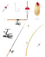 set ikoner fiskeutrustning vektor illustration