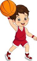 Cartoon süßer kleiner Junge, der Basketball spielt vektor