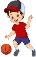 Cartoon süßer kleiner Junge, der Basketball spielt vektor