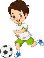 Cartoon kleiner Junge, der Fußball spielt vektor