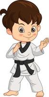 Cartoon kleiner Junge, der Karate übt vektor
