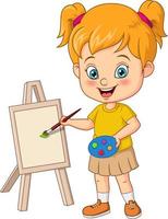 tecknad liten konstnär flicka målning på duk vektor