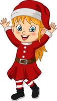 tecknad liten flicka som bär jultomten kostym vektor