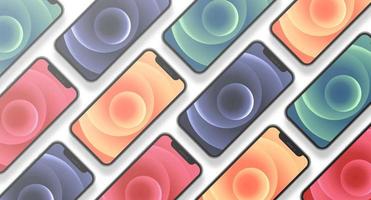 neues iphone 12 pro oder pro max in vier farben graphit, pacific blue, silber, gold von apple inc. Bildschirm iPhone und Rückseite iPhone. Vektor-Illustration vektor