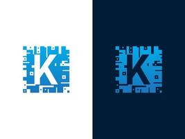 Anfangsbuchstabe k und Chipkartenvektor-Logo-Design vektor