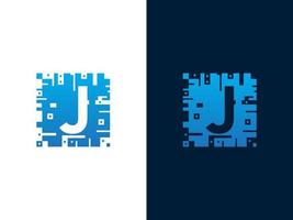 Anfangsbuchstabe j und Chipkartenvektor-Logo-Design vektor