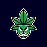 einfache Maskottchen-Vektor-Logo-Design-Kombination Büffel und Blätter Cannabis vektor