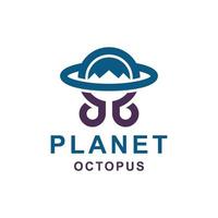 Kombination Planet und Oktopus mit flachem minimalistischem Stil in weißem Hintergrund, Vorlagenvektorlogo-Design editierbar vektor