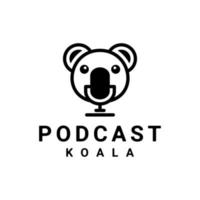 kombinationen av logotypdesign med dubbla betydelser av mikrofon och koala-podcast vektor