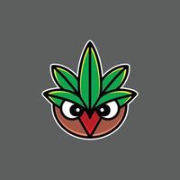 enkel maskot vektor logo design kombination uggla och blad cannabis