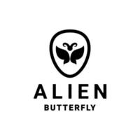 Doppelbedeutungslogo-Design-Kombination aus Alien und Schmetterling vektor