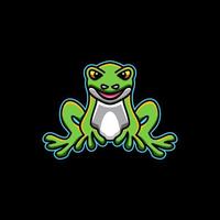 Frosch sitzt im Hintergrund schwarz, Cartoon-Vektor-Logo-Design editierbar vektor