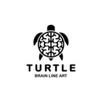 kombination hjärna och sköldpadda med linjekonststil i bakgrunden vit, mall vektor logotyp design som du redigerbar