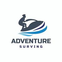 man ride speed boat .adventure surfa i havet, vektor logotyp design