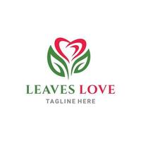 Blätter Liebe Logo-Design, mit flachem minimalistischem Stil in der Hintergrundfarbe Weiß vektor