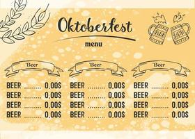 oktoberfest 2022 - bierfest. handgezeichnete Doodle-Elemente. Deutscher traditioneller Feiertag. Oktoberfest, Craft Beer. blau-weiße Raute. horizontale Bierkarte. vektor