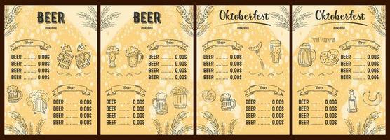 oktoberfest 2022 - bierfest. handgezeichnete Doodle-Elemente. Deutscher traditioneller Feiertag. Oktoberfest, Craft Beer. blau-weiße Raute. vertikale Bierkarte. vektor