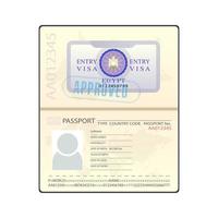 vektorillustration av ett pass med ett godkänt visum för Egypten. Egypten visum isolerad på vit bakgrund. godkänd. designelement på temat turism i Egypten. vektor illustration