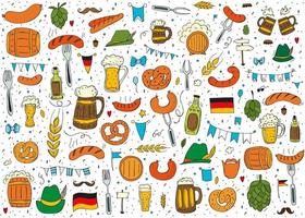 oktoberfest 2022 - bierfest. handgezeichnete Doodle-Elemente. Deutscher traditioneller Feiertag. Oktoberfest, Craft Beer. blau-weiße Raute. Satz von Elementen. vektor