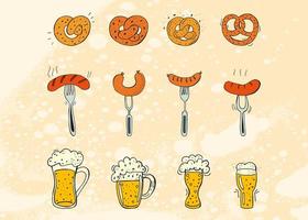 oktoberfest 2022 - bierfest. handgezeichnete Doodle-Elemente. Deutscher traditioneller Feiertag. Oktoberfest, Craft Beer. blau-weiße Raute. Satz von Elementen. vektor