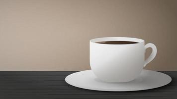 realistisk kopp med kaffe på ett svart träbord. vektor. vektor