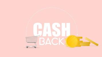 konceptet cashback och besparingar på köp. vagnen från snabbköpet är fylld med guldmynt. shoppingvagn, guldmynt, pengar. vektor. vektor