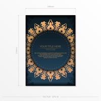 dunkelblaue Postkartenschablone mit indischer Mandalaverzierung. elegante und klassische elemente bereit für druck und typografie. Vektor-Illustration. vektor