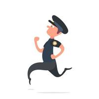 polisen springer. en patrullman i uniform springer. isolerad på en vit bakgrund. tecknad stil. vektor. vektor