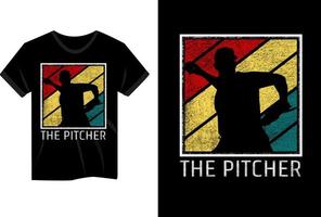 The Pitcher Baseball Vintage T-Shirt Design vektor