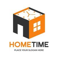 Home-Time-Vektor-Logo-Vorlage. Dieses Design verwendet ein Uhrsymbol. geschäftstauglich. vektor