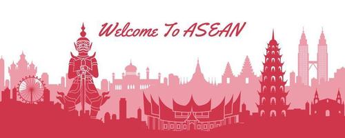 berömt landmärke i ASEAN, resmål med klassisk siluettdesign vektor