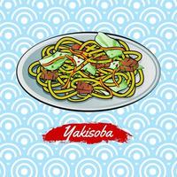 Reihe von köstlichen und berühmten Speisen aus Japan, Yakisoba, in bunten Farbverlauf-Design-Ikonen vektor