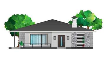 moderner Leuchtturm isoliert auf weißem Hintergrund. Ferienhaus, Stadthaus mit Schatten. architektonische Visualisierung der Hütte draußen. realistische Vektorillustration. vektor