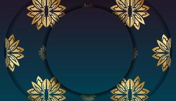 bakgrund med lutning blå färg med mandala guldmönster och plats för logotyp eller text vektor
