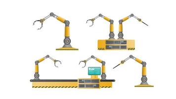 automatisk produktionslinje för transportörer full med robotmanipulatorer. automatisk drift. industriell robotmanipulator. modern industriell teknik. apparater för tillverkningsanläggningar. isolerad, vektor