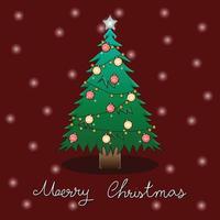 Weihnachtsbaum und weiße Schneegrußkarte auf rotem Hintergrund vektor