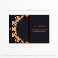 vorgefertigtes Postkartendesign mit Vintage-indischem Mandala-Ornament. schwarz-gold luxuriöse farben. kann als Hintergrund und Tapete verwendet werden. vektor