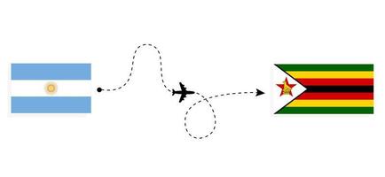 Flug und Reise von Argentinien nach Simbabwe mit dem Reisekonzept für Passagierflugzeuge vektor