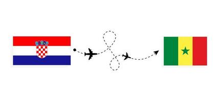Flug und Reise von Kroatien nach Senegal mit dem Reisekonzept für Passagierflugzeuge vektor