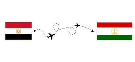 Flug und Reise von Ägypten nach Tadschikistan mit dem Reisekonzept für Passagierflugzeuge vektor