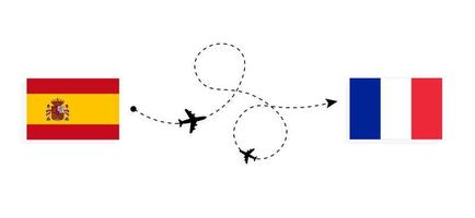 flyg och resor från Spanien till Frankrike med passagerarflygplan vektor