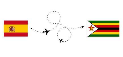 flyg och resor från Spanien till Zimbabwe med passagerarflygplan vektor