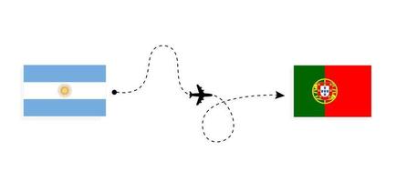 Flug und Reise von Argentinien nach Portugal mit dem Reisekonzept für Passagierflugzeuge vektor