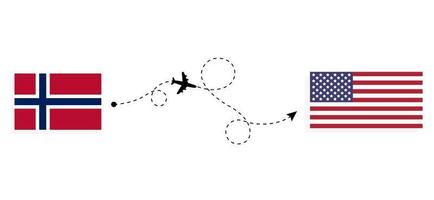 Flug und Reise von Norwegen in die USA mit dem Reisekonzept für Passagierflugzeuge vektor