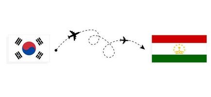 Flug und Reise von Südkorea nach Tadschikistan mit dem Reisekonzept für Passagierflugzeuge vektor