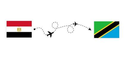 Flug und Reise von Ägypten nach Tansania mit dem Reisekonzept für Passagierflugzeuge vektor