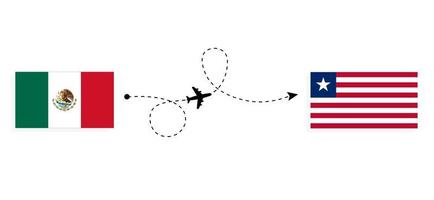 Flug und Reise von Mexiko nach Liberia mit dem Reisekonzept für Passagierflugzeuge vektor