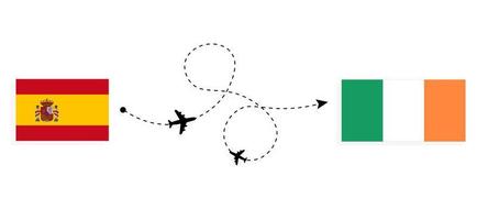 Flug und Reise von Spanien nach Irland mit dem Reisekonzept des Passagierflugzeugs vektor