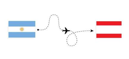 Flug und Reise von Argentinien in den Libanon mit dem Reisekonzept für Passagierflugzeuge vektor