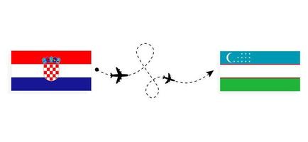 Flug und Reise von Kroatien nach Usbekistan mit dem Reisekonzept des Passagierflugzeugs vektor